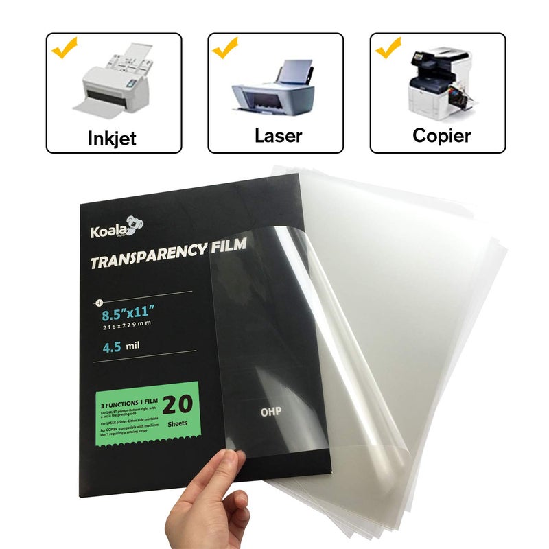 KOALA PAPER KOALA Transparency Film for Inkjet/Laser Jet Printers - 8.5 x 11 Inch 20 Sheets Printable Transparency Paper for OHP Film Overhead Projector Film or Craft Projects - Image 2
